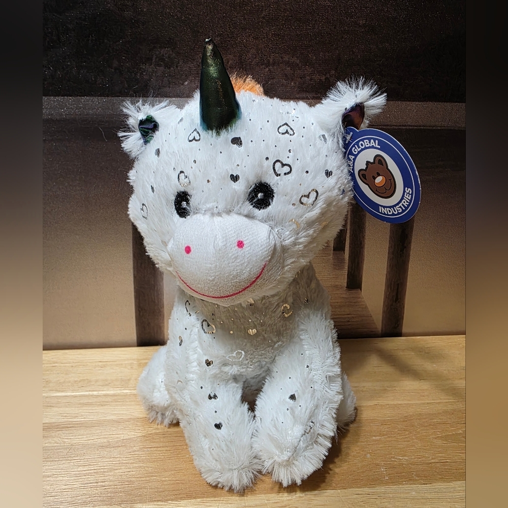 White Unicorn Plush with Black Hearts A&A Global Industries